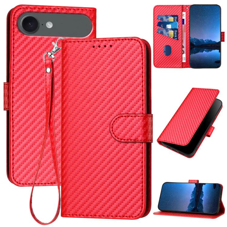 YX0070 Carbon Fiber Buckle Leather Phone Case with Lanyard, For iPhone 17e / 16e, For iPhone 17 Pro Max, For iPhone 17 Pro, For iPhone 17, For iPhone Air, For iPhone 16 Pro Max