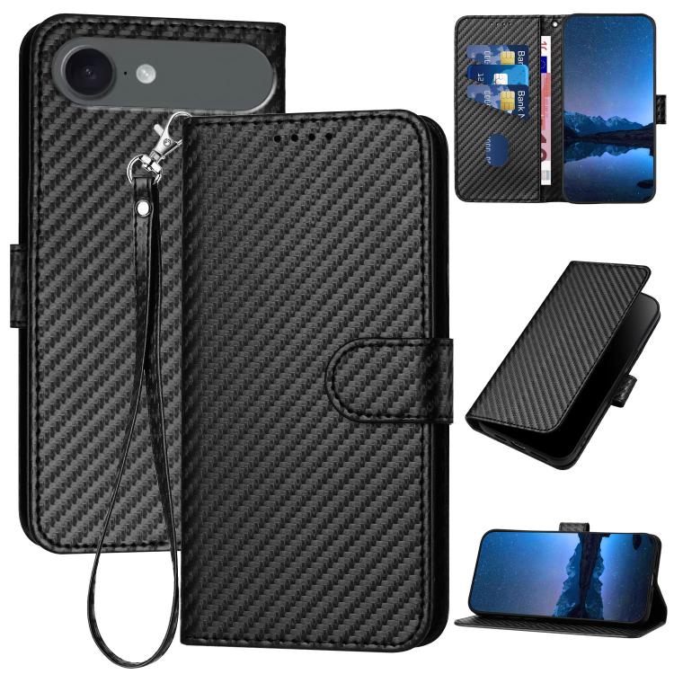 YX0070 Carbon Fiber Buckle Leather Phone Case with Lanyard, For iPhone 17e / 16e, For iPhone 17 Pro Max, For iPhone 17 Pro, For iPhone 17, For iPhone Air, For iPhone 16 Pro Max