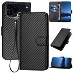 YX0070 Carbon Fiber Buckle Leather Phone Case with Lanyard, For iPhone 17e / 16e, For iPhone 17 Pro Max, For iPhone 17 Pro, For iPhone 17, For iPhone Air, For iPhone 16 Pro Max