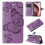 3D Butterfly Embossed Pattern Flip Leather Phone Case, For iPhone 17e / 16e, For iPhone 16 Pro Max, For iPhone 16 Pro, For iPhone 16 Plus, For iPhone 16