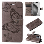 3D Butterfly Embossed Pattern Flip Leather Phone Case, For iPhone 17e / 16e, For iPhone 16 Pro Max, For iPhone 16 Pro, For iPhone 16 Plus, For iPhone 16