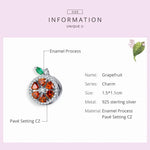 S925 Sterling Silver Fruit Red Pomelo Beads DIY Bracelet Necklace Accessories