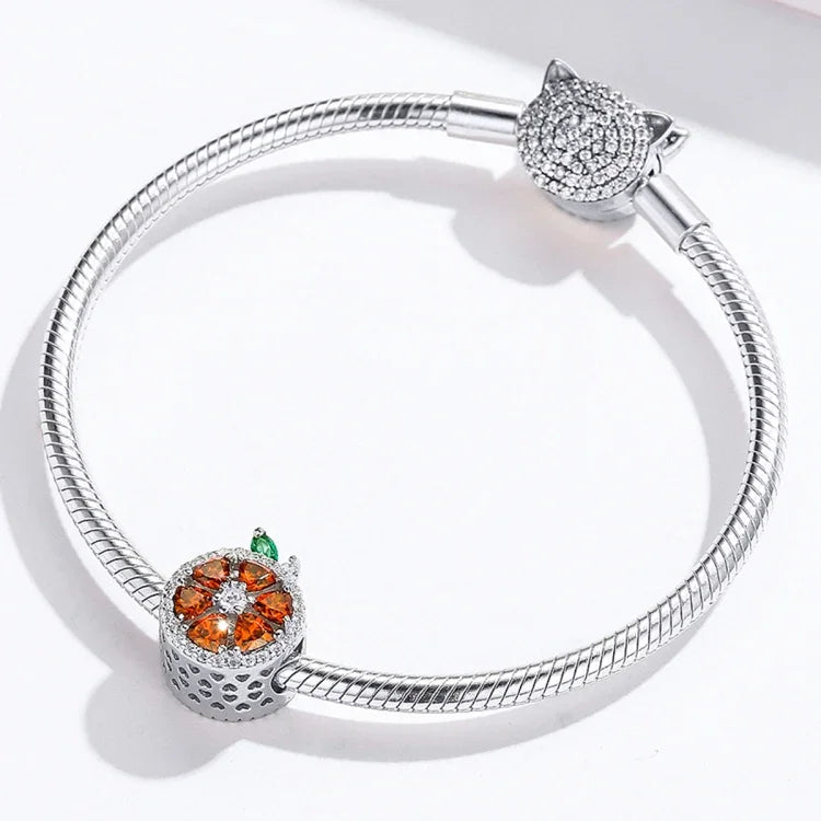 S925 Sterling Silver Fruit Red Pomelo Beads DIY Bracelet Necklace Accessories