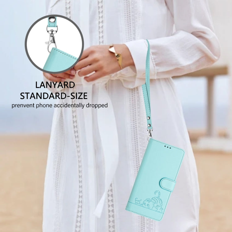 Cat Rat Embossed Pattern RFID Leather Phone Case with Lanyard, For iPhone 13 mini, For iPhone 12/12 Pro, For iPhone 12 Pro Max, For iPhone 12 mini, For iPhone 11 Pro Max, For iPhone 11, For iPhone 11 Pro, For iPhone XS / X