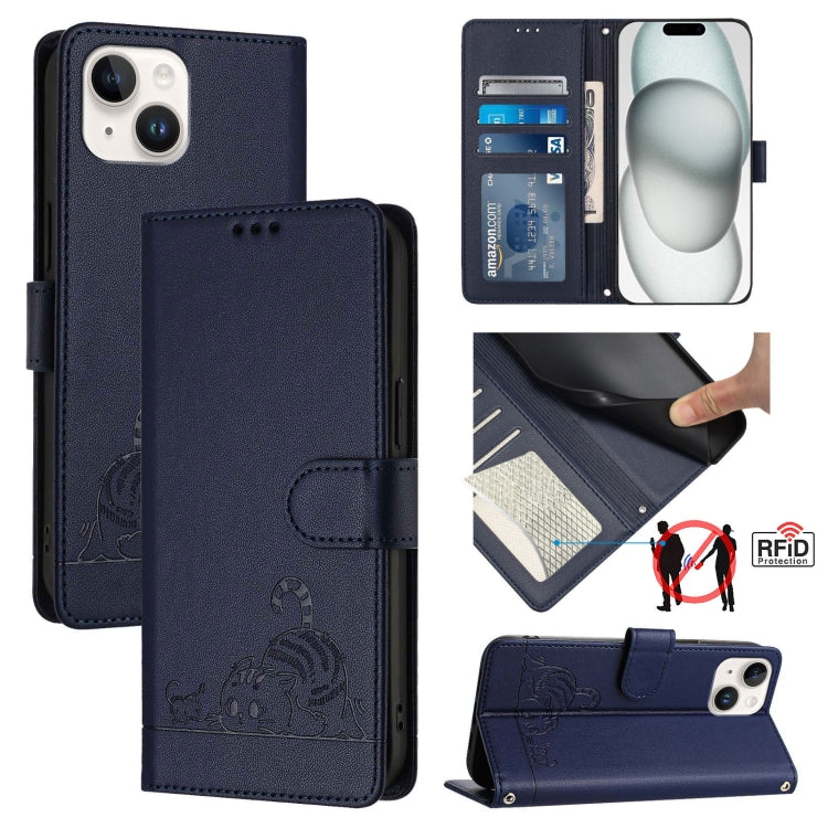 Cat Rat Embossed Pattern RFID Leather Phone Case with Lanyard, For iPhone 13 mini, For iPhone 12/12 Pro, For iPhone 12 Pro Max, For iPhone 12 mini, For iPhone 11 Pro Max, For iPhone 11, For iPhone 11 Pro, For iPhone XS / X