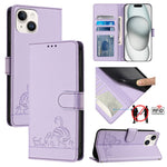 Cat Rat Embossed Pattern RFID Leather Phone Case with Lanyard, For iPhone 13 mini, For iPhone 12/12 Pro, For iPhone 12 Pro Max, For iPhone 12 mini, For iPhone 11 Pro Max, For iPhone 11, For iPhone 11 Pro, For iPhone XS / X