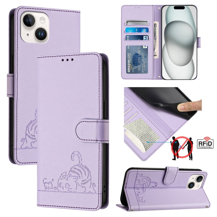 Cat Rat Embossed Pattern RFID Leather Phone Case with Lanyard, For iPhone 13 mini, For iPhone 12/12 Pro, For iPhone 12 Pro Max, For iPhone 12 mini, For iPhone 11 Pro Max, For iPhone 11, For iPhone 11 Pro, For iPhone XS / X