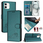 Cat Rat Embossed Pattern RFID Leather Phone Case with Lanyard, For iPhone 13 mini, For iPhone 12/12 Pro, For iPhone 12 Pro Max, For iPhone 12 mini, For iPhone 11 Pro Max, For iPhone 11, For iPhone 11 Pro, For iPhone XS / X