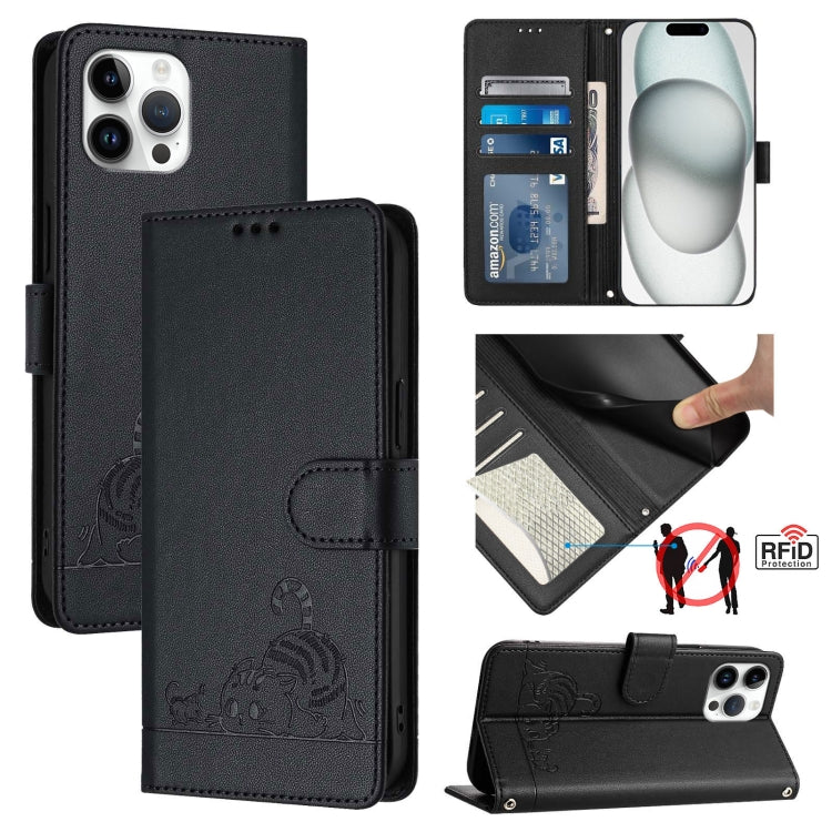 Cat Rat Embossed Pattern RFID Leather Phone Case with Lanyard, For iPhone 13 mini, For iPhone 12/12 Pro, For iPhone 12 Pro Max, For iPhone 12 mini, For iPhone 11 Pro Max, For iPhone 11, For iPhone 11 Pro, For iPhone XS / X