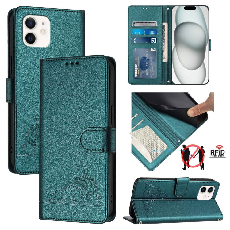 Cat Rat Embossed Pattern RFID Leather Phone Case with Lanyard, For iPhone 13 mini, For iPhone 12/12 Pro, For iPhone 12 Pro Max, For iPhone 12 mini, For iPhone 11 Pro Max, For iPhone 11, For iPhone 11 Pro, For iPhone XS / X