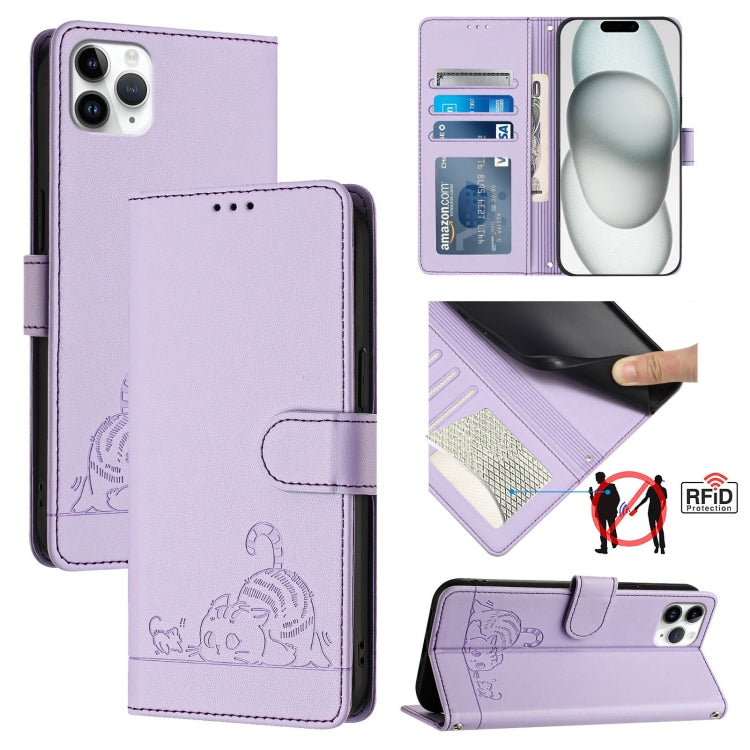 Cat Rat Embossed Pattern RFID Leather Phone Case with Lanyard, For iPhone 13 mini, For iPhone 12/12 Pro, For iPhone 12 Pro Max, For iPhone 12 mini, For iPhone 11 Pro Max, For iPhone 11, For iPhone 11 Pro, For iPhone XS / X