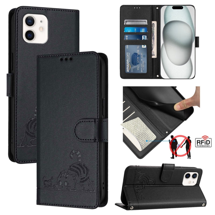 Cat Rat Embossed Pattern RFID Leather Phone Case with Lanyard, For iPhone 13 mini, For iPhone 12/12 Pro, For iPhone 12 Pro Max, For iPhone 12 mini, For iPhone 11 Pro Max, For iPhone 11, For iPhone 11 Pro, For iPhone XS / X