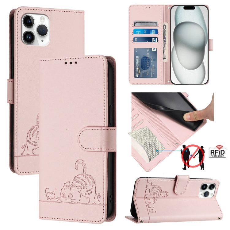Cat Rat Embossed Pattern RFID Leather Phone Case with Lanyard, For iPhone 13 mini, For iPhone 12/12 Pro, For iPhone 12 Pro Max, For iPhone 12 mini, For iPhone 11 Pro Max, For iPhone 11, For iPhone 11 Pro, For iPhone XS / X