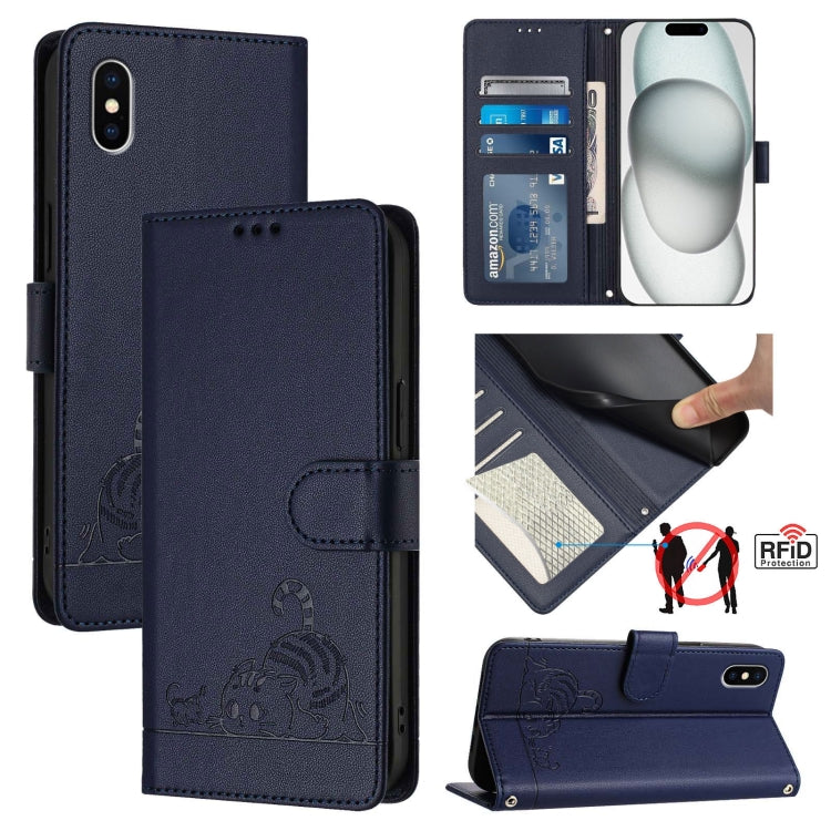 Cat Rat Embossed Pattern RFID Leather Phone Case with Lanyard, For iPhone 13 mini, For iPhone 12/12 Pro, For iPhone 12 Pro Max, For iPhone 12 mini, For iPhone 11 Pro Max, For iPhone 11, For iPhone 11 Pro, For iPhone XS / X
