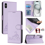 Cat Rat Embossed Pattern RFID Leather Phone Case with Lanyard, For iPhone 13 mini, For iPhone 12/12 Pro, For iPhone 12 Pro Max, For iPhone 12 mini, For iPhone 11 Pro Max, For iPhone 11, For iPhone 11 Pro, For iPhone XS / X