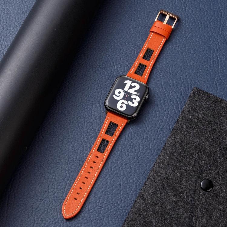 Mesh Calfskin Genuine Leather Watch Band, For Apple Watch SE 2023 44mm, For Apple Watch SE 2023 40mm, For Apple Watch Ultra 2 49mm, For Apple Watch Series 9 45mm, For Apple Watch Series 9 41mm, For Apple Watch Ultra 49mm