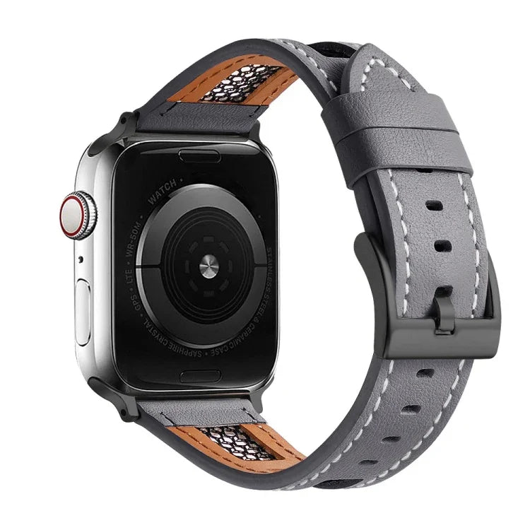 Mesh Calfskin Genuine Leather Watch Band, For Apple Watch Series 8 41mm, For Apple Watch Series 8 45mm, For Apple Watch SE 2022 40mm, For Apple Watch SE 2022 44mm, For Apple Watch Series 7 41mm, For Apple Watch Series 7 45mm