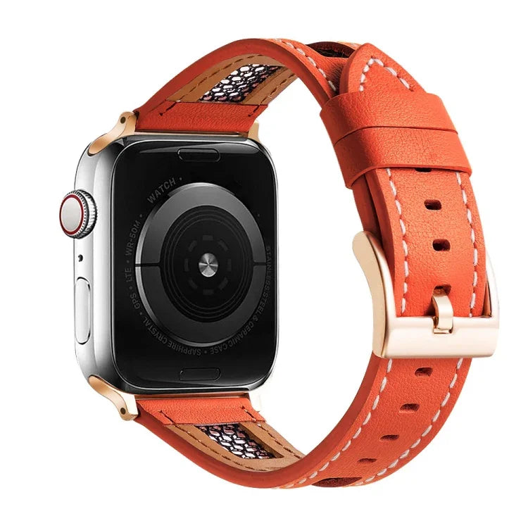 Mesh Calfskin Genuine Leather Watch Band, For Apple Watch Series 8 41mm, For Apple Watch Series 8 45mm, For Apple Watch SE 2022 40mm, For Apple Watch SE 2022 44mm, For Apple Watch Series 7 41mm, For Apple Watch Series 7 45mm