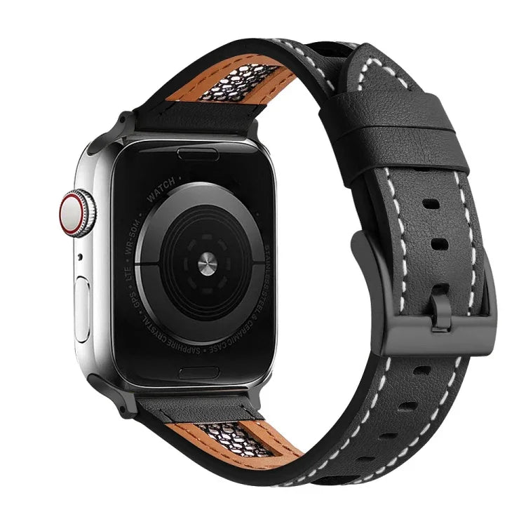 Mesh Calfskin Genuine Leather Watch Band, For Apple Watch Series 8 41mm, For Apple Watch Series 8 45mm, For Apple Watch SE 2022 40mm, For Apple Watch SE 2022 44mm, For Apple Watch Series 7 41mm, For Apple Watch Series 7 45mm