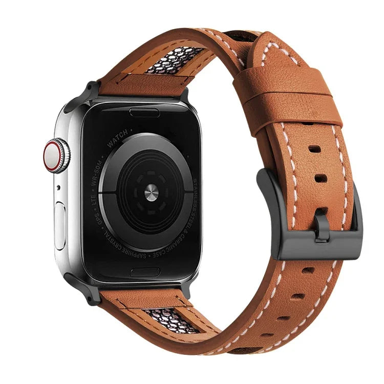 Mesh Calfskin Genuine Leather Watch Band, For Apple Watch Series 8 41mm, For Apple Watch Series 8 45mm, For Apple Watch SE 2022 40mm, For Apple Watch SE 2022 44mm, For Apple Watch Series 7 41mm, For Apple Watch Series 7 45mm