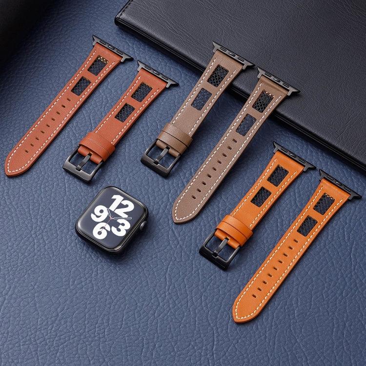 Mesh Calfskin Genuine Leather Watch Band, For Apple Watch Series 8 41mm, For Apple Watch Series 8 45mm, For Apple Watch SE 2022 40mm, For Apple Watch SE 2022 44mm, For Apple Watch Series 7 41mm, For Apple Watch Series 7 45mm