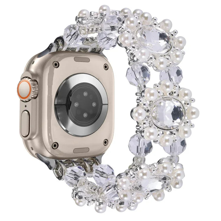 Beaded Pearl Gemstone Bracelet Watch Band, For Apple Watch SE 2023 44mm, For Apple Watch SE 2023 40mm, For Apple Watch Ultra 2 49mm, For Apple Watch Series 9 45mm, For Apple Watch Series 9 41mm, For Apple Watch Ultra 49mm, For Apple Watch Series 8 41mm...