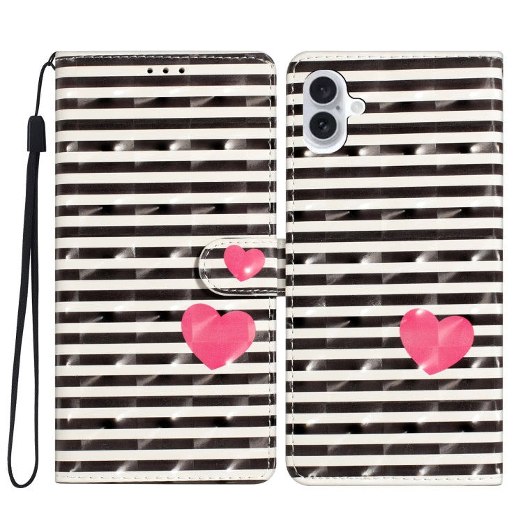 3D Pattern Leather Phone Case, For iPhone 16 Plus, For iPhone 16