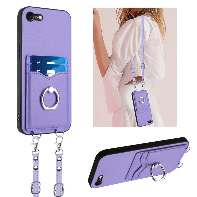 R20 Crossbody Rope Ring Card Holder Phone Case, For iPhone 14 Plus, For iPhone 14, For iPhone 14 Pro, For iPhone 14 Pro Max, For iPhone SE 2022 / SE 2020 / 8, For iPhone 13 Pro Max, For iPhone 13 Pro, For iPhone 13