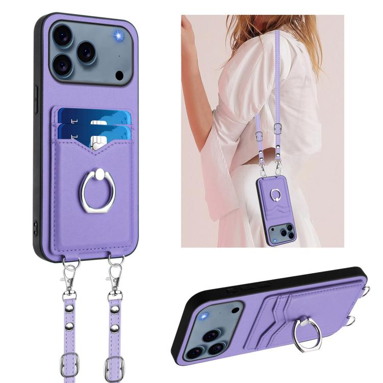 R20 Crossbody Rope Ring Card Holder Phone Case, For iPhone 17 Pro Max, For iPhone 17 Pro, For iPhone 17, For iPhone Air, For iPhone 15 Pro Max, For iPhone 15 Pro, For iPhone 15 Plus, For iPhone 15