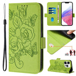 Embossed Rose RFID Anti-theft Leather Phone Case, For iPhone 17 Pro Max, For iPhone 17 Pro, For iPhone 17, For iPhone Air, For iPhone SE 2024, For iPhone 16 Pro Max, For iPhone 16 Pro, For iPhone 16 Plus