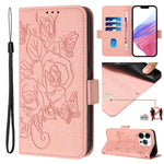 Embossed Rose RFID Anti-theft Leather Phone Case, For iPhone 17 Pro Max, For iPhone 17 Pro, For iPhone 17, For iPhone Air, For iPhone SE 2024, For iPhone 16 Pro Max, For iPhone 16 Pro, For iPhone 16 Plus