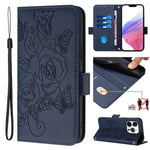 Embossed Rose RFID Anti-theft Leather Phone Case, For iPhone 17 Pro Max, For iPhone 17 Pro, For iPhone 17, For iPhone Air, For iPhone SE 2024, For iPhone 16 Pro Max, For iPhone 16 Pro, For iPhone 16 Plus