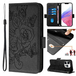 Embossed Rose RFID Anti-theft Leather Phone Case, For iPhone 17 Pro Max, For iPhone 17 Pro, For iPhone 17, For iPhone Air, For iPhone SE 2024, For iPhone 16 Pro Max, For iPhone 16 Pro, For iPhone 16 Plus