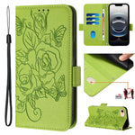 Embossed Rose RFID Anti-theft Leather Phone Case, For iPhone 17 Pro Max, For iPhone 17 Pro, For iPhone 17, For iPhone Air, For iPhone SE 2024, For iPhone 16 Pro Max, For iPhone 16 Pro, For iPhone 16 Plus