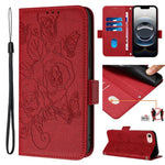 Embossed Rose RFID Anti-theft Leather Phone Case, For iPhone 17 Pro Max, For iPhone 17 Pro, For iPhone 17, For iPhone Air, For iPhone SE 2024, For iPhone 16 Pro Max, For iPhone 16 Pro, For iPhone 16 Plus