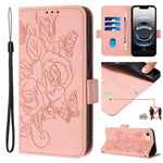 Embossed Rose RFID Anti-theft Leather Phone Case, For iPhone 17 Pro Max, For iPhone 17 Pro, For iPhone 17, For iPhone Air, For iPhone SE 2024, For iPhone 16 Pro Max, For iPhone 16 Pro, For iPhone 16 Plus