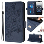 Embossed Rose RFID Anti-theft Leather Phone Case, For iPhone 17 Pro Max, For iPhone 17 Pro, For iPhone 17, For iPhone Air, For iPhone SE 2024, For iPhone 16 Pro Max, For iPhone 16 Pro, For iPhone 16 Plus