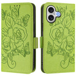 Embossed Rose RFID Anti-theft Leather Phone Case, For iPhone 17 Pro Max, For iPhone 17 Pro, For iPhone 17, For iPhone Air, For iPhone SE 2024, For iPhone 16 Pro Max, For iPhone 16 Pro, For iPhone 16 Plus