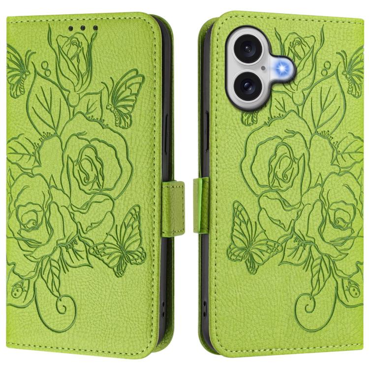Embossed Rose RFID Anti-theft Leather Phone Case, For iPhone 17 Pro Max, For iPhone 17 Pro, For iPhone 17, For iPhone Air, For iPhone SE 2024, For iPhone 16 Pro Max, For iPhone 16 Pro, For iPhone 16 Plus