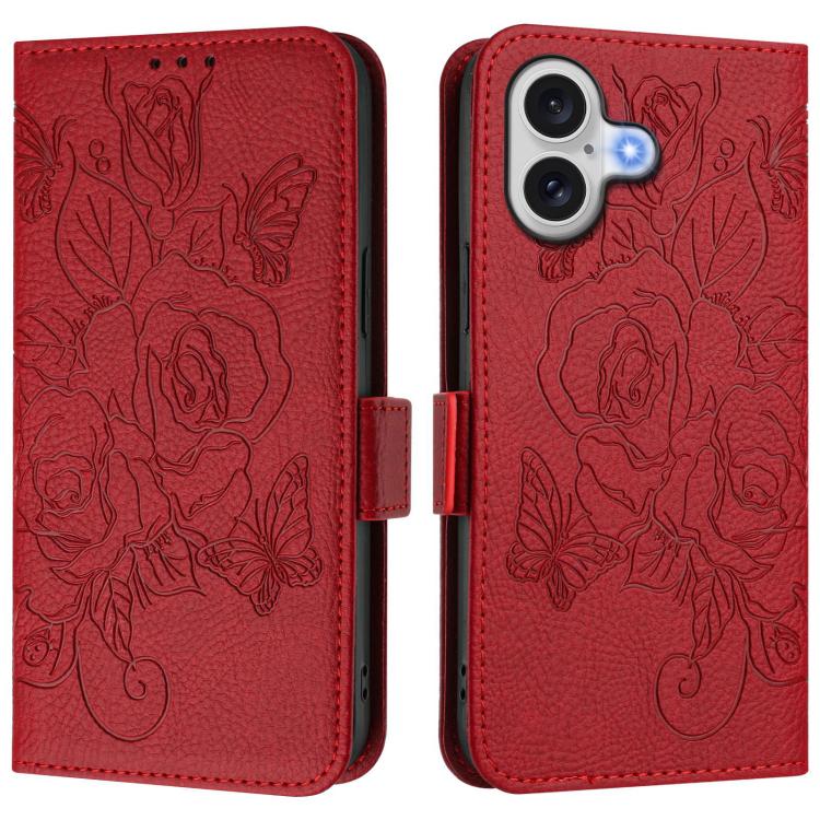 Embossed Rose RFID Anti-theft Leather Phone Case, For iPhone 17 Pro Max, For iPhone 17 Pro, For iPhone 17, For iPhone Air, For iPhone SE 2024, For iPhone 16 Pro Max, For iPhone 16 Pro, For iPhone 16 Plus