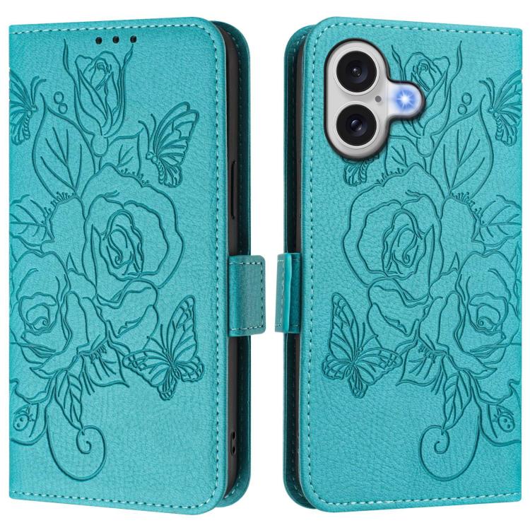 Embossed Rose RFID Anti-theft Leather Phone Case, For iPhone 17 Pro Max, For iPhone 17 Pro, For iPhone 17, For iPhone Air, For iPhone SE 2024, For iPhone 16 Pro Max, For iPhone 16 Pro, For iPhone 16 Plus