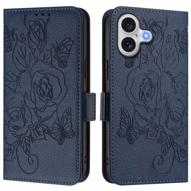 Embossed Rose RFID Anti-theft Leather Phone Case, For iPhone 17 Pro Max, For iPhone 17 Pro, For iPhone 17, For iPhone Air, For iPhone SE 2024, For iPhone 16 Pro Max, For iPhone 16 Pro, For iPhone 16 Plus