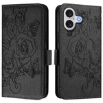Embossed Rose RFID Anti-theft Leather Phone Case, For iPhone 17 Pro Max, For iPhone 17 Pro, For iPhone 17, For iPhone Air, For iPhone SE 2024, For iPhone 16 Pro Max, For iPhone 16 Pro, For iPhone 16 Plus