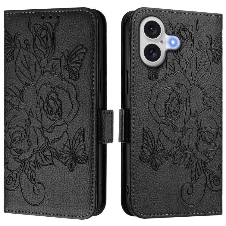 Embossed Rose RFID Anti-theft Leather Phone Case, For iPhone 17 Pro Max, For iPhone 17 Pro, For iPhone 17, For iPhone Air, For iPhone SE 2024, For iPhone 16 Pro Max, For iPhone 16 Pro, For iPhone 16 Plus