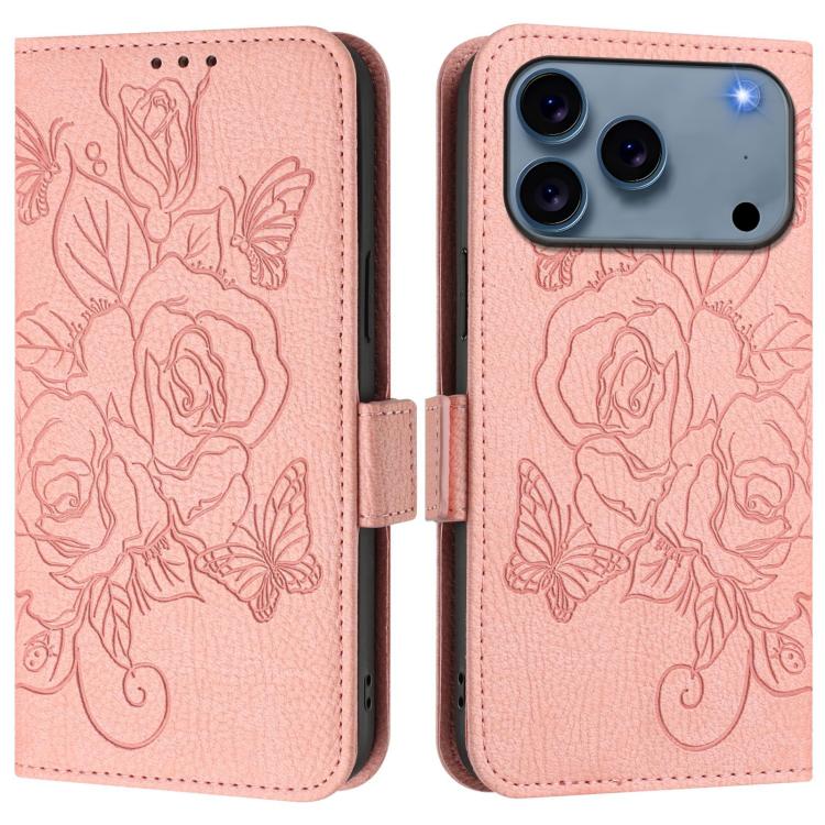 Embossed Rose RFID Anti-theft Leather Phone Case, For iPhone 17 Pro Max, For iPhone 17 Pro, For iPhone 17, For iPhone Air, For iPhone SE 2024, For iPhone 16 Pro Max, For iPhone 16 Pro, For iPhone 16 Plus