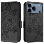Embossed Rose RFID Anti-theft Leather Phone Case, For iPhone 17 Pro Max, For iPhone 17 Pro, For iPhone 17, For iPhone Air, For iPhone SE 2024, For iPhone 16 Pro Max, For iPhone 16 Pro, For iPhone 16 Plus