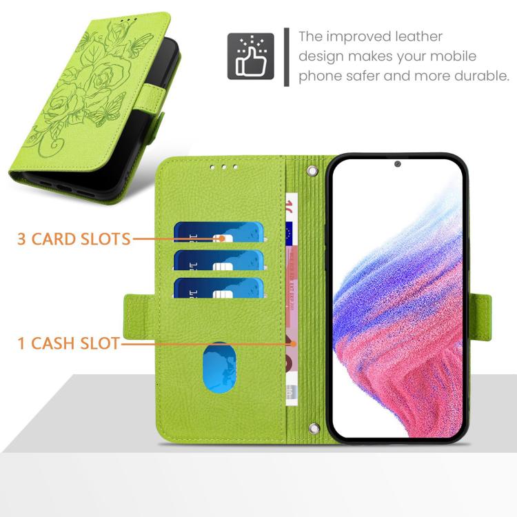 Embossed Rose RFID Anti-theft Leather Phone Case, For iPhone 17 Pro Max, For iPhone 17 Pro, For iPhone 17, For iPhone Air, For iPhone SE 2024, For iPhone 16 Pro Max, For iPhone 16 Pro, For iPhone 16 Plus