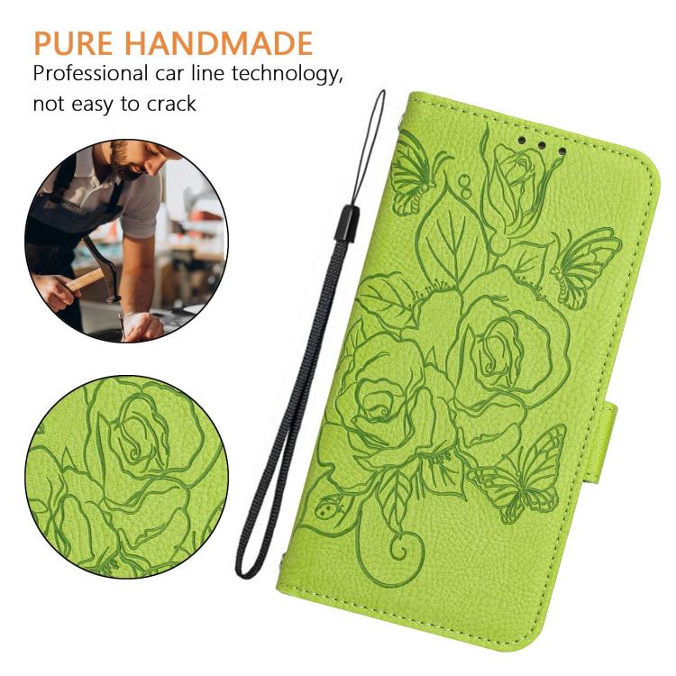 Embossed Rose RFID Anti-theft Leather Phone Case, For iPhone 17 Pro Max, For iPhone 17 Pro, For iPhone 17, For iPhone Air, For iPhone SE 2024, For iPhone 16 Pro Max, For iPhone 16 Pro, For iPhone 16 Plus