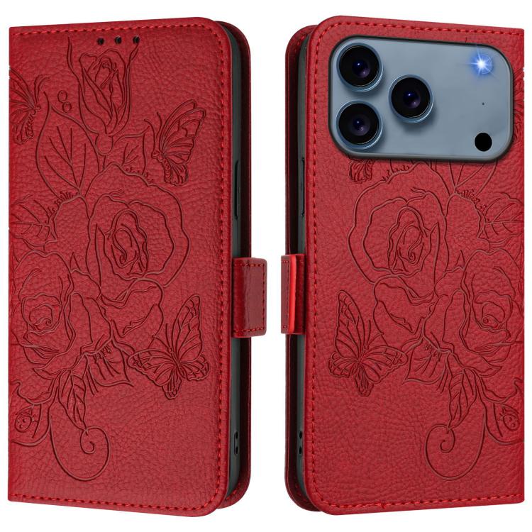Embossed Rose RFID Anti-theft Leather Phone Case, For iPhone 17 Pro Max, For iPhone 17 Pro, For iPhone 17, For iPhone Air, For iPhone SE 2024, For iPhone 16 Pro Max, For iPhone 16 Pro, For iPhone 16 Plus
