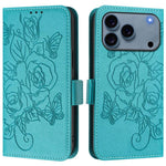Embossed Rose RFID Anti-theft Leather Phone Case, For iPhone 17 Pro Max, For iPhone 17 Pro, For iPhone 17, For iPhone Air, For iPhone SE 2024, For iPhone 16 Pro Max, For iPhone 16 Pro, For iPhone 16 Plus